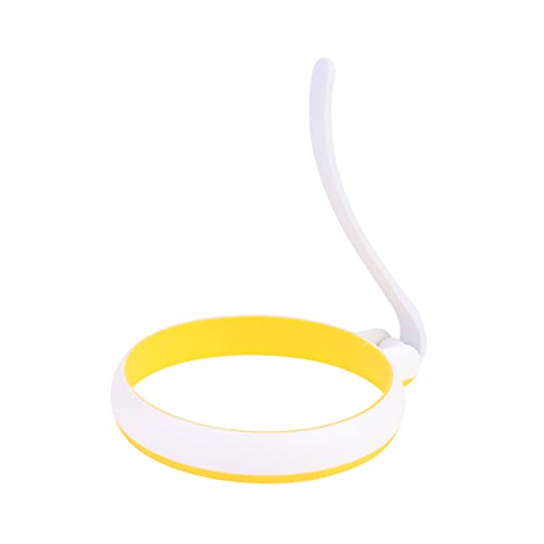 EXHUMKY 2 Stück Silikon Eierform mit Griff Antihaft Omelette Ring für Spiegeleier und Pfannkuchen Gelb Weiß für Formen Beim Kochen von EXHUMKY