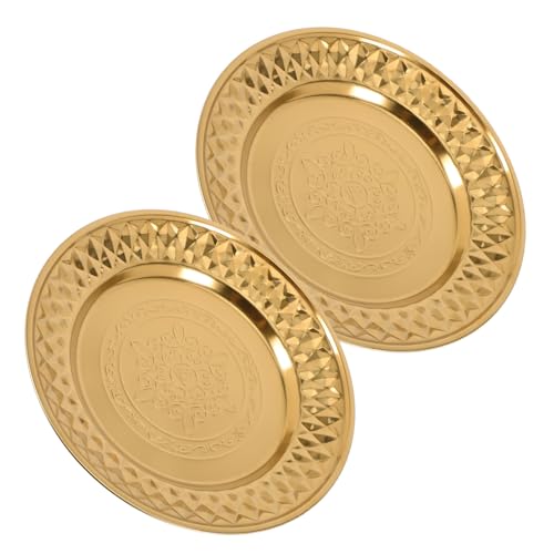 EXHUMKY 2stücke Vintage Runde Servierplatten Aus Edelstahl Multifunktionale Snack Und Dessertgeschirr Für Zuhause Feste Und Partys Goldfarben von EXHUMKY