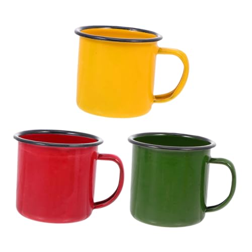 EXHUMKY 3 Stück Retro Emaille Tassen Bunte Kleine Multifunktions Wasserbecher für Kaffee Tee und Rot Gelb Grün von EXHUMKY