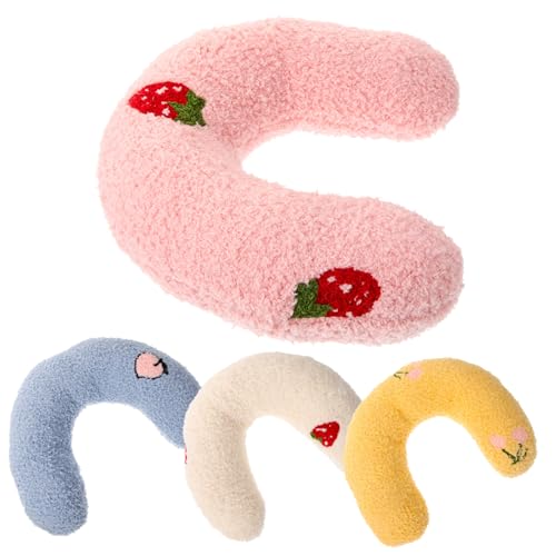 EXHUMKY 4 Stück U Förmiges Katzen Kuschelkissen Teiliges Weiß Rosa Blau und Gelb Schlafkissen für Katzen mit Nackenstütze für Tiefen Schlaf und Innenräumen von EXHUMKY