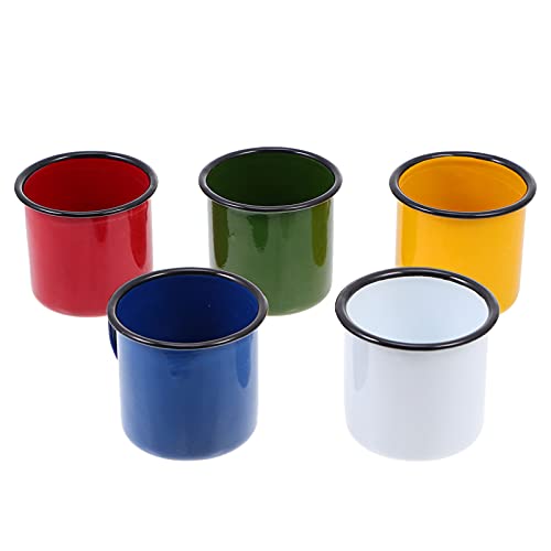 EXHUMKY 5 Stück Vintage Emaille Tassen Multifunktionale Kleine Weingläser Bunten Farben für Zuhause und Büro Langlebig und Leicht zu Reinigen von EXHUMKY