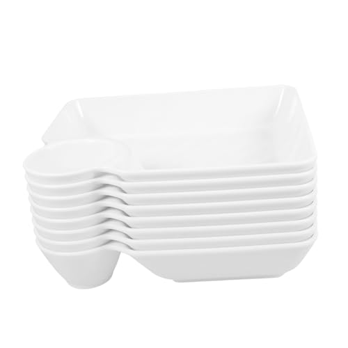 EXHUMKY 8St Quadratischer Dip-Teller für Pommes frites Geschirr Pommes- und Dip-Platte Servierteller teller für snacks Snack Servierplatte Knödel-Snackplatte Teller mit Saucenfach pp Weiß von EXHUMKY