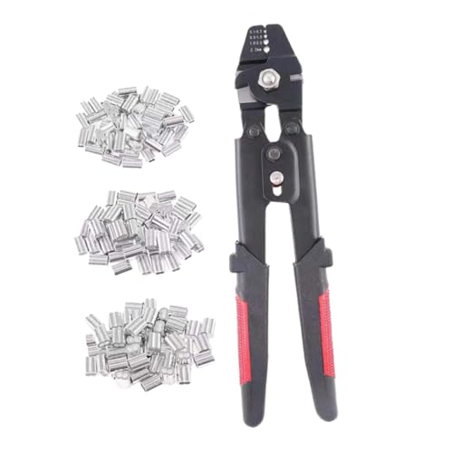 EXHUMKY Drahtseil Crimpzange mit Selbstsicherndem Schloss Fach für Aluminiumhülsen PVC Griff Korrosionsbeständig Inklusive Teiligem mit Doppelten Crimphülsen für Kabelseile und Drahtseile EXHUMKY Drahtseil Crimpzange mit Selbstsicherndem Schloss Fach für Aluminiumhülsen PVC Griff Korrosionsbeständig Inklusive Teiligem mit Doppelten Crimphülsen für Kabelseile und Drahtseile von EXHUMKY