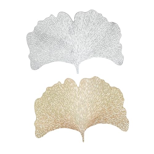 EXHUMKY Ginkgoblatt Tischset 2 Stück PVC rutschfest Abwaschbar für Esszimmer und Küche Dekorative Tassenmatte Wärmedämmend Leicht zu Reinigen von EXHUMKY