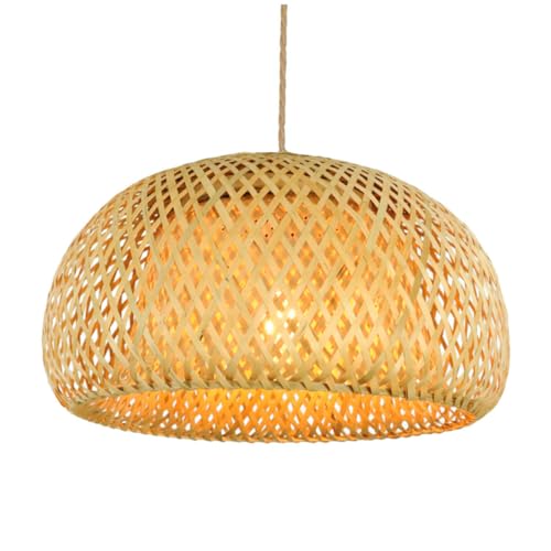 EXHUMKY Hängelampe Rattan Lampenschirm Deckenleuchte für Wohnzimmer Schlafzimmer und Restaurant Handgefertigt Rustikales Design Kleines ohne von EXHUMKY