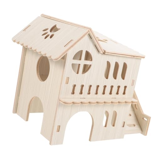 EXHUMKY Holz Hamsterhaus Mit Leiter Gemütliche Und Langlebige Villa Für Hamster Chinchillas Und Kleine Nager Als Versteck Und Spielzeug Sichere Oberfläche von EXHUMKY