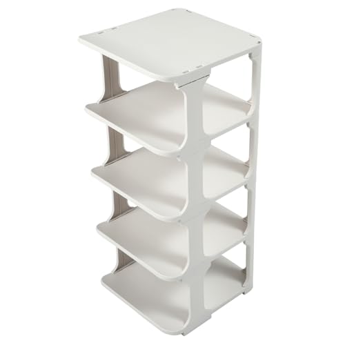 EXHUMKY Kunststoff Schuhregal Weiß Stapelbar Frei Kombinierbar Mehrlagig Schuhaufbewahrung Organizer Platzsparend Für Flur Schlafzimmer Eingangsbereich von EXHUMKY