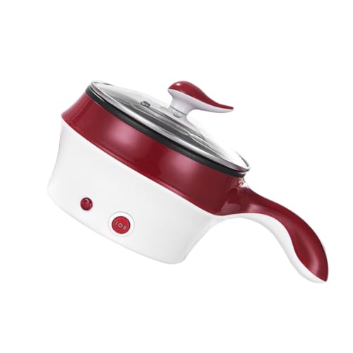 EXHUMKY Multifunktionaler Mini Elektrotopf mit Antihaftbeschichtung Edelstahl Suppentopf mit Deckel Wärmespeicherung für Milch Soßen Kochen Zuhause Wohnheim Weinrot von EXHUMKY