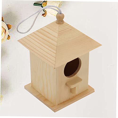 EXHUMKY Robustes Vogelhaus aus Holz Wetterfestes Futterhäuschen für Wildvögel Natürliche und Schlafstätte für Kanarienvögel Papageien Gelbe Vögel als Gartendekoration und Vogelschutz von EXHUMKY