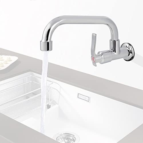 GAESHOW Kaltwasserhahn Wandmontage, Wand Wasserhahn Badezimmer 360° Rotation, Wasserhahn Kaltwasser, Single Kalt Kaltwasser Edelstahlrohr Wandmontierter Einzelhahn für Wohnküche Küche(20cm) von GAESHOW