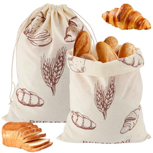 2 Stück Leinen Brotbeutel, 30x40cm Brottasche mit Kordelzug, Wiederverwendbar Brotsack, Natürlicher Leinen Baumwoll Brotbeutel, für Brot, Baguette,Selbstgemachtes Brot, Obst und Gemüse, Frischhalten von EXIN DECHEN