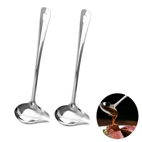 2 Stück Soßenlöffel aus Edelstahl, 29cm Saucenkelle mit Schrägem Ausgießer, Saucenlöffel Länge 29cm, Nieselregenlöffel, Suppenlöffel Set für Suppensoßen Bratensoßen Dressings, Silber von EXIN DECHEN