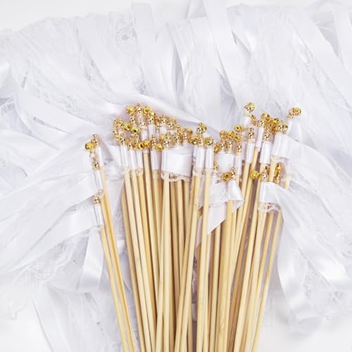 30 Stück Wedding Wands Weiß,Wedding Wands Hochzeit mit Glöckchen,Zauberstäbe Hochzeit Luftschlangen,Stäbe mit Hochzeitsbändern,Hochzeits-Glücksstäbe für Hochzeiten,Geburtstage Partys,Feiertagsfeiern von EXIN DECHEN