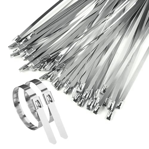 EXIN DECHEN 50 Stück Edelstahl Kabelbinder, 500 x 4.6mm Lochband Edelstahl Allgemein Mehrzweck Selbstsichernde Metallbinder Silber Kabelbinder Metall für feste Zäune Maschendrahtzaunrollen Outdoor von EXIN DECHEN