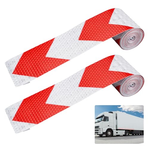 2 Stück Reflektorband Selbstklebend Klebeband Rot Weiß 5cm X 3m, Wasserdichtes Warnaufkleber Reflektorband, Nacht Reflektierendes Warnklebeband für Alle Auto Straße Sicherheit Markierung, Barrikaden von EXIN DEHCEN