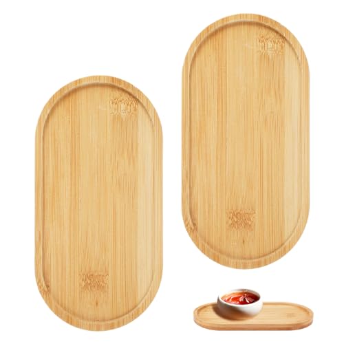 EXIN DEHCEN 2 StüCk Bambus Ovale Holztabletts Kleines Tablett Klein Oval Untersetzer, Mini Tablett Bambus Oval, Holztablett Deko Klein, Kleine Tabletts für Brot Dessert Keks Tee Kuchen Kaffee von EXIN DEHCEN