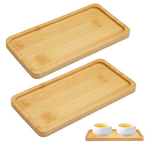 EXIN DEHCEN 2 StüCk Bambus Tablett Rechteckig Kleines Tablett, Rechteckige Bambustablett Holz, Holztablett Deko Klein, Holz-Serviertablett, Kleine Tabletts für Brot Dessert Keks Tee Kuchen Kaffee von EXIN DEHCEN
