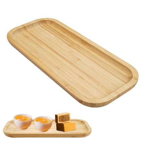 EXIN DEHCEN Tablett Bambus, Holztablett Deko Länglich, Bambus Tablett Holz Rechteckige Serviertablett, Holz Küchentablett für Snacks, Kerzen, Kleinigkeiten, Brot Dessert (30 x 13 x 2 cm) von EXIN DEHCEN
