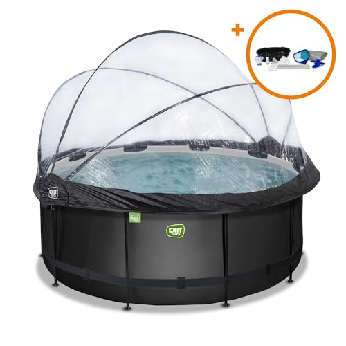 EXIT Toys Black Leather All-in-one Pool mit Multifunktionale Abdeckung, Sandfilterpumpe und Umfangreichem Zubehörset - ø360x122cm - Großer, Runder Rahmenpool - Extra tiefer Pool mit Leiter - Schwarz von EXIT TOYS