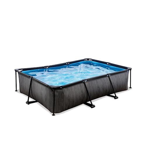 EXIT Toys Black Wood Pool - 300x200x65cm - Rechteckiger, Kompakter Rahmenpool mit Kartuschenfilterpumpe - Leicht Zugänglich - Für Kleinkinder Geeignet - Starker Rahmen - Einzigartiges Design - Schwarz von EXIT TOYS