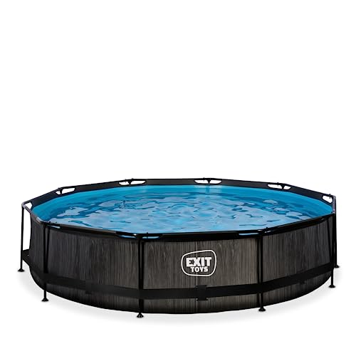 EXIT Toys Black Wood Pool - ø360x76cm - Großer, Runder Rahmenpool mit Kartuschenfilterpumpe - Leicht Zugänglich - Für Kleinkinder Geeignet - Starker Rahmen - Einzigartiges Design - Schwarz von EXIT TOYS