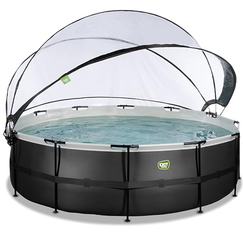 EXIT Toys Black Leather All-in-one Pool mit Multifunktionale Abdeckung, Sandfilterpumpe und Umfangreichem Zubehörset - ø488x122cm - Großer, Runder Rahmenpool - Extra tiefer Pool mit Leiter - Schwarz von EXIT TOYS