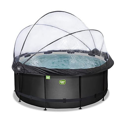 EXIT Toys Black Leather Pool mit Abdeckung - ø360x122cm - Großer, Runder Rahmenpool mit Sandfilterpumpe, Wärmepumpe und Poolleiter - Extra tiefer Pool - Für Sauberes und Warmes Poolwasser - Schwarz von EXIT TOYS