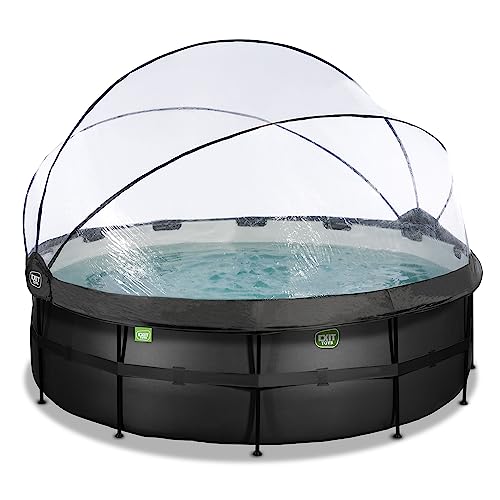 EXIT Toys Black Leather Pool mit Multifunktionale Abdeckung - ø427x122cm - Großer, Runder Rahmenpool mit Sandfilterpumpe und Poolleiter - Extra tiefer Pool - Für Sauberes, Warmes Poolwasser - Schwarz von EXIT TOYS