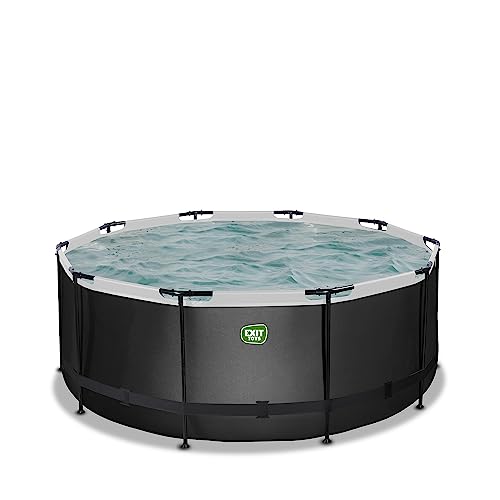 EXIT Toys Black Leather Pool - ø360x122cm - Großer, Runder Rahmenpool mit Kartuschenfilterpumpe - Extra tiefer Pool - Starker Rahmen - Inklusive Poolleiter - Einzigartiges Design - Schwarz von EXIT TOYS