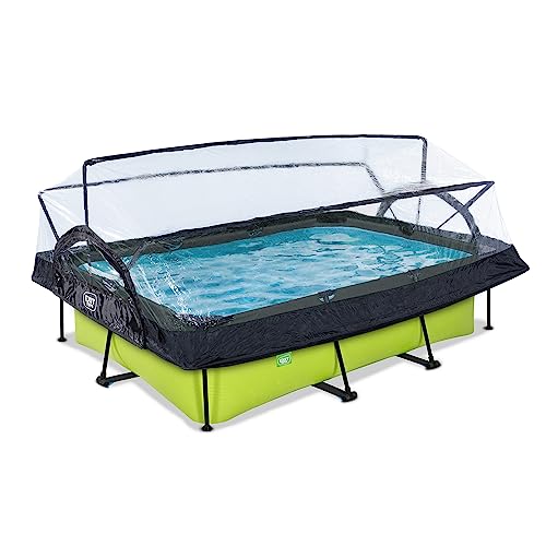 EXIT Toys Lime Pool mit Multifunktionale Abdeckung - 300x200x65cm - Rechteckiger, Kompakter Rahmenpool mit Kartuschenfilterpumpe - Leicht Zugänglich - Für Sauberes und Warmes Poolwasser - Grün von EXIT TOYS