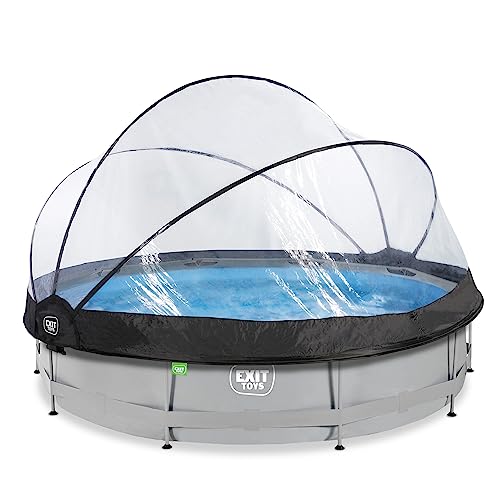 EXIT Toys Soft Grey Pool mit Multifunktionale Abdeckung - ø360x76cm - Großer, Runder Rahmenpool mit Kartuschenfilterpumpe - Leicht Zugänglich - Starker Rahmen - Für Sauberes, Warmes Poolwasser - Grau von EXIT TOYS