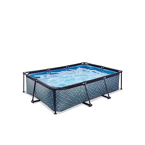 EXIT Toys Stone Pool - 220x150x65cm - Rechteckiger, Kompakter Rahmenpool mit Kartuschenfilterpumpe - Leicht Zugänglich - Für Kleinkinder Geeignet - Starker Rahmen - Einzigartiges Design - Grau von EXIT TOYS