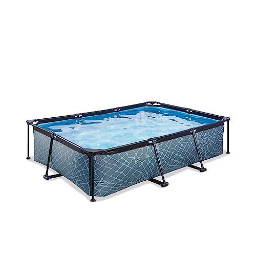 EXIT Toys Stone Pool - 300x200x65cm - Rechteckiger, Kompakter Rahmenpool mit Kartuschenfilterpumpe - Leicht Zugänglich - Für Kleinkinder Geeignet - Starker Rahmen - Einzigartiges Design - Grau von EXIT TOYS