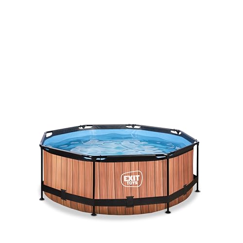 EXIT Toys Wood Pool - ø244x76cm - Kompakte, Runder Rahmenpool mit Kartuschenfilterpumpe - Leicht Zugänglich - Für Kleinkinder Geeignet - Starker Rahmen - Einzigartiges Design - Braun von EXIT TOYS
