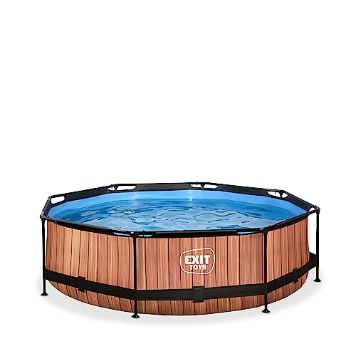 EXIT Toys Wood Pool - ø300x76cm - Runder Rahmenpool mit Kartuschenfilterpumpe - Leicht Zugänglich - Für Kleinkinder Geeignet - Starker Rahmen - Einzigartiges Design - Braun von EXIT TOYS