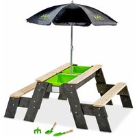 Exit Toys - exit Aksent Sand,- Wasser- und Picknicktisch (2 Bänke) mit Sonnenschirm und Gartenwerkzeugen von EXIT TOYS