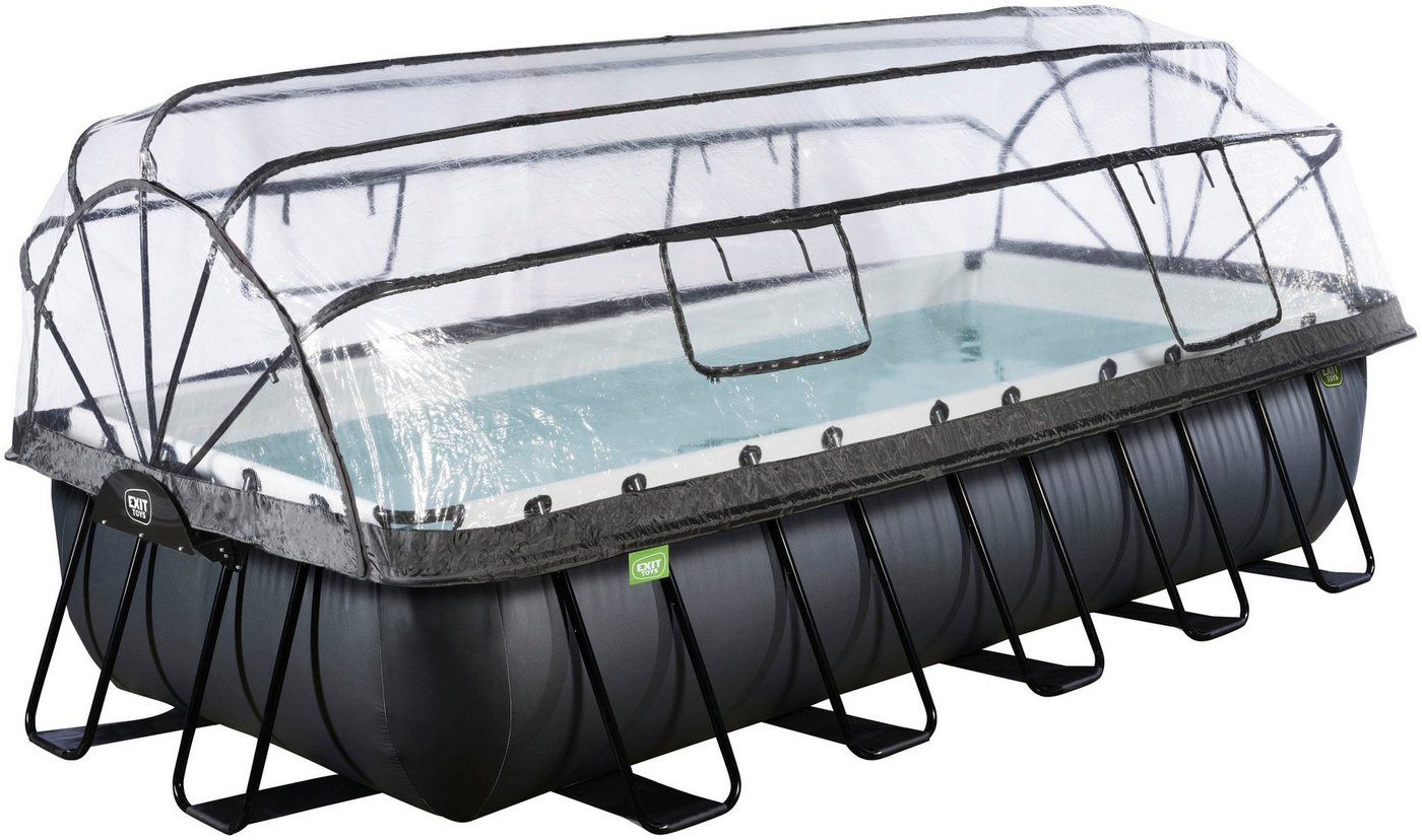 EXIT Framepool Black Leather Pool 540x250x100cm, mit Sandfilterpumpe, Abdeckung und Wärmepumpe - schwarz von EXIT