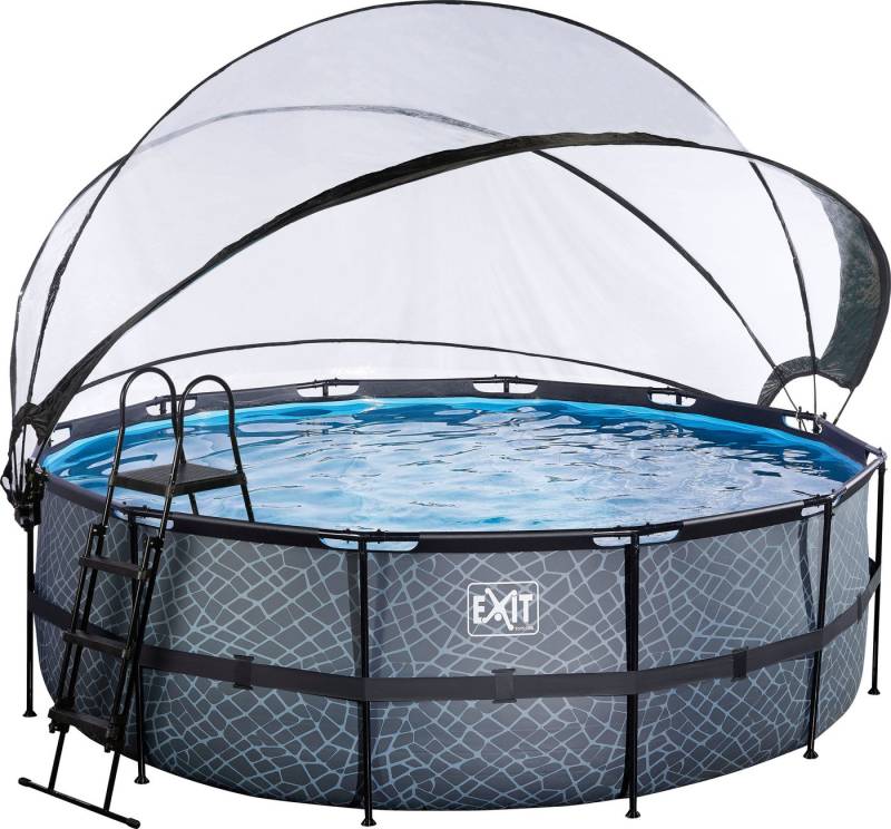 EXIT Framepool inkl. multifunktionaler Poolabdeckung & Wärmepumpe (Set, 5-tlg), ØxH: 427x122 cm, mit Sandfilteranlage und Sicherheitsleiter von EXIT