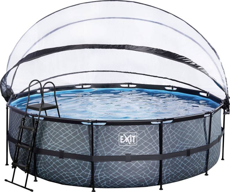 EXIT Framepool inkl. multifunktionaler Poolabdeckung & Wärmepumpe (Set, 5-tlg), ØxH: 450x122 cm, mit Sandfilteranlage und Sicherheitsleiter von EXIT