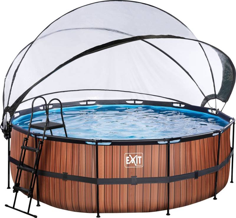 EXIT Framepool inkl. multifunktionaler Poolabdeckung & Wärmepumpe (Set, 5-tlg), ØxH: 427x122 cm, mit Sandfilteranlage und Sicherheitsleiter von EXIT