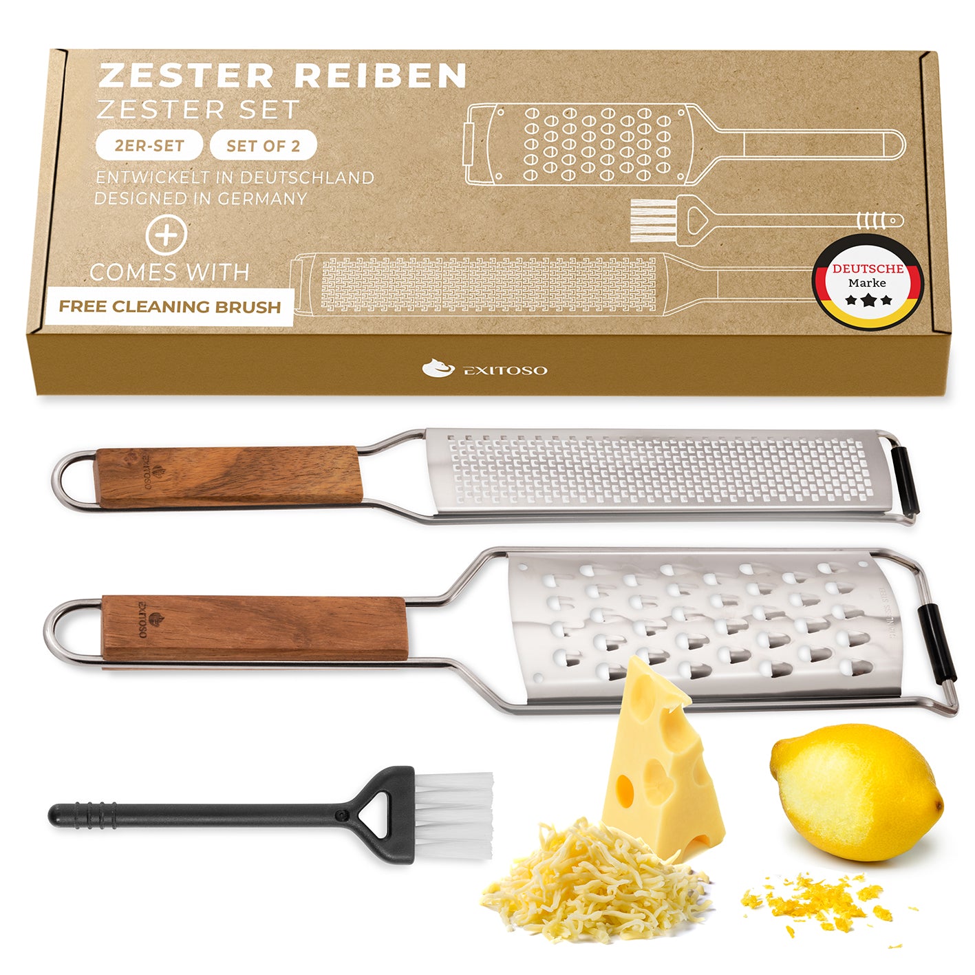 Küchenreibe 2in1 Set - Edelstahl mit Holzgriff Küchenreibe 2in1 Set - Edelstahl mit Holzgriff von EXITOSO