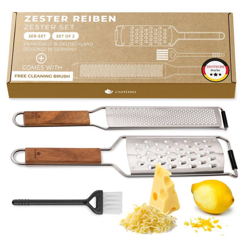 Küchenreibe 2in1 Set - Edelstahl mit Holzgriff von EXITOSO