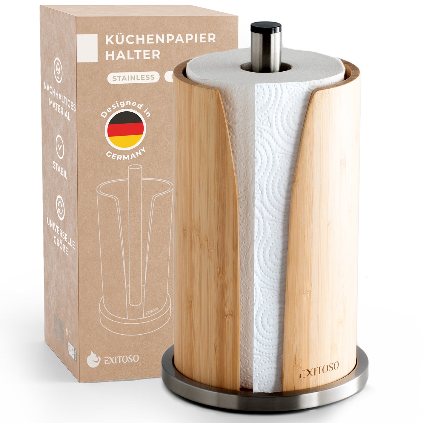 Küchenrollenhalter - Bambus + Edelstahl Küchenrollenhalter - Bambus + Edelstahl von EXITOSO