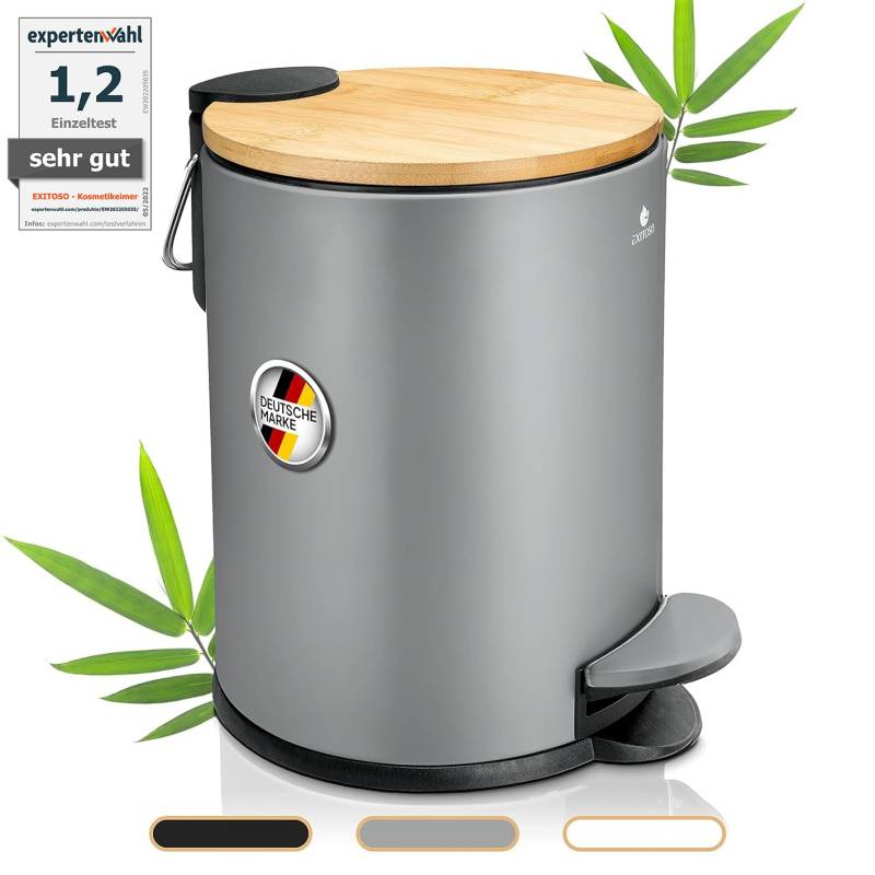 Tretmülleimer mit Softclose-Deckel - 3 l - Grau von EXITOSO