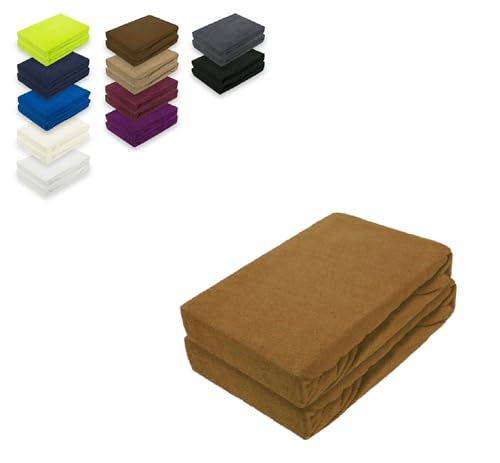 Doppelpack Frottee Spannbettlaken 90-100 x 200 cm Nougat von EXKLUSIV HEIMTEXTIL