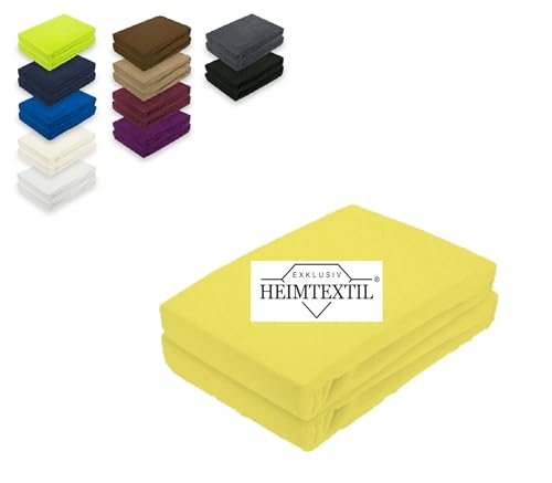 EXKLUSIV HEIMTEXTIL Frottee Spannbettlaken Premium Doppelpack 80% Baumwolle, 20% Polyester Öko - Tex Zertifiziert, Markenqualität, Matratzenhöhe bis 25 cm, Gelb 90-100 x 200 cm von EXKLUSIV HEIMTEXTIL