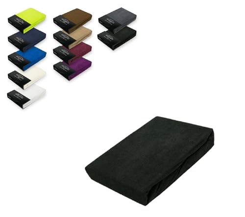 EXKLUSIV HEIMTEXTIL Frottee Spannbettlaken 120 x 200 cm 80% Baumwolle, 20% Polyester Öko - Tex Zertifiziert, Markenqualität, Matratzenhöhe bis 25 cm, Schwarz von EXKLUSIV HEIMTEXTIL