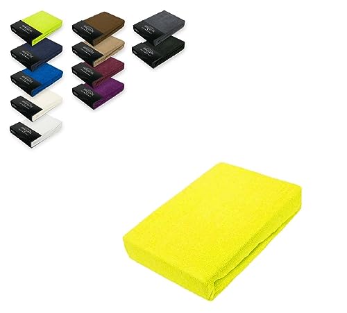 EXKLUSIV HEIMTEXTIL Frottee Spannbettlaken 140-160 x 200 cm 80% Baumwolle, 20% Polyester Öko - Tex Zertifiziert, Markenqualität, Matratzenhöhe bis 25 cm, Gelb von EXKLUSIV HEIMTEXTIL