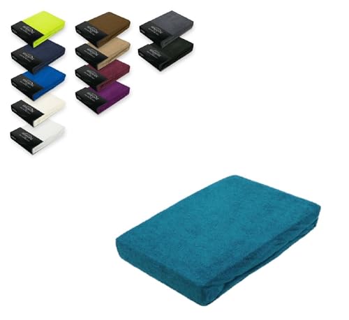 EXKLUSIV HEIMTEXTIL Frottee Spannbettlaken 140-160 x 200 cm 80% Baumwolle, 20% Polyester Öko - Tex Zertifiziert, Markenqualität, Matratzenhöhe bis 25 cm, Petrol von EXKLUSIV HEIMTEXTIL