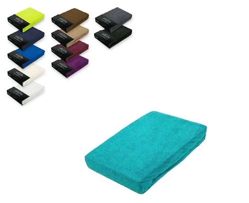 EXKLUSIV HEIMTEXTIL Frottee Spannbettlaken 140-160 x 200 cm 80% Baumwolle, 20% Polyester Öko - Tex Zertifiziert, Markenqualität, Matratzenhöhe bis 25 cm, Türkis von EXKLUSIV HEIMTEXTIL